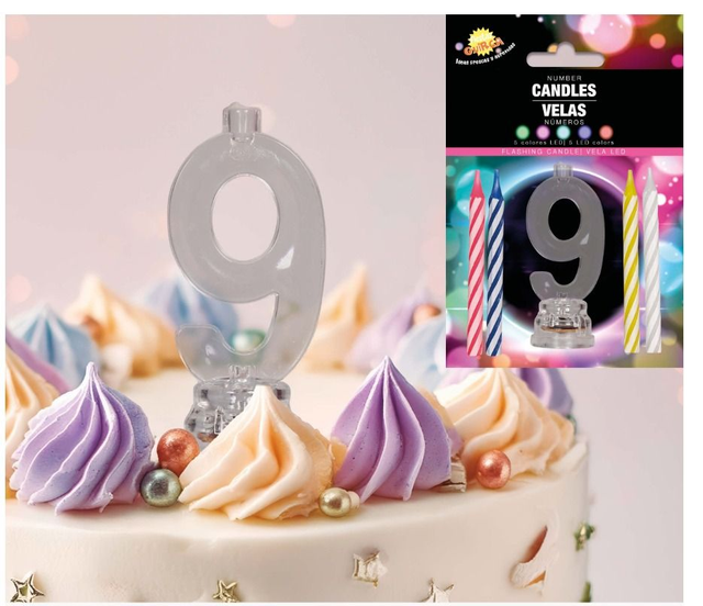 party,   32609  CANDELA LED N°9 CON 4 CANDELE, 13 CM
