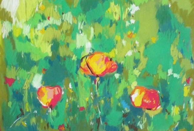 "Coquelicot orange" pastels sec sur papier