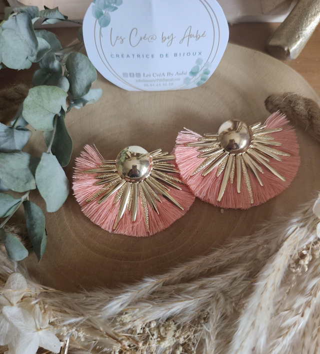 BO BOHEME DEMI LUNE ETOILE GOLD / POMPONS SAUMON 0000841