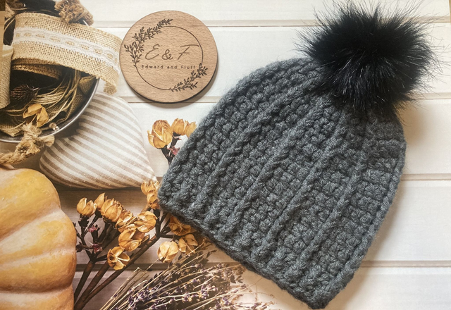 Handmade hat in a graphite grey colour. Child size crochet hat.