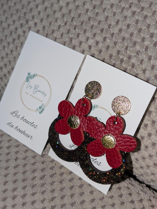 Boucles d&#039;oreilles Baby Marguerite rouge et doré c2064