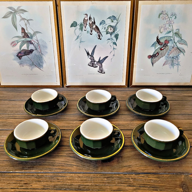 X Tasses expresso bistrot Apilco Pillivuyt, vert impérial liseré doré