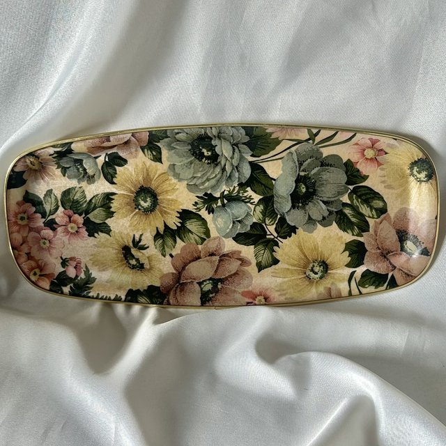 Vintage Mid Century Floral Fiberglass Serving Tray