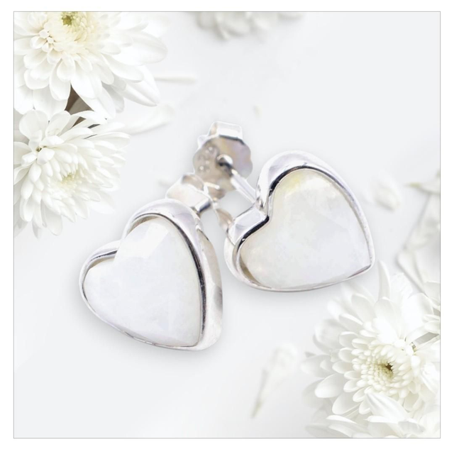 "Pierre de lune" - Boucles d'oreilles argent 925 coeur