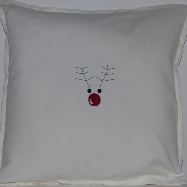 Kissenhülle weiß „Rentier mit roter Nase“