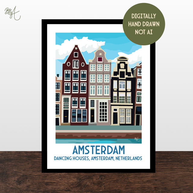 Amsterdam, Dancing Houses, Travel Poster Print – Vintage Style Wall Art