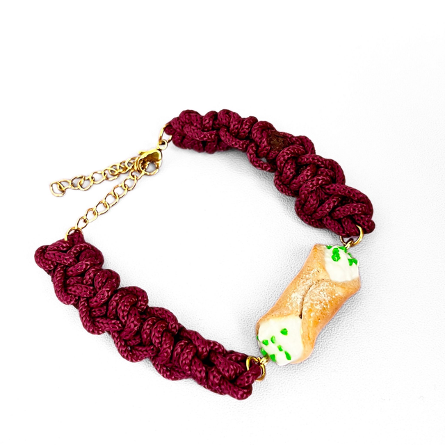 Bracciale Siciliano Cannolo Gusto Ricotta e Granella di Pistacchi – Artigianale in Argilla Polimerica, Regolabile