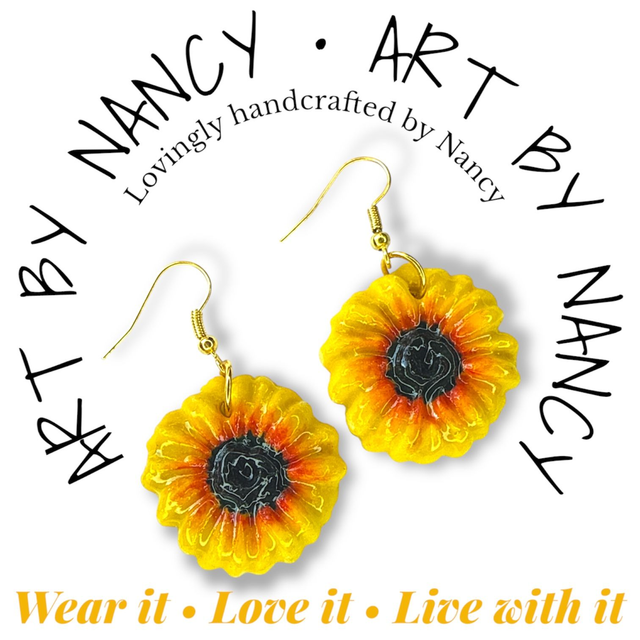 Handmade sunflower earrings - Art by Nancy