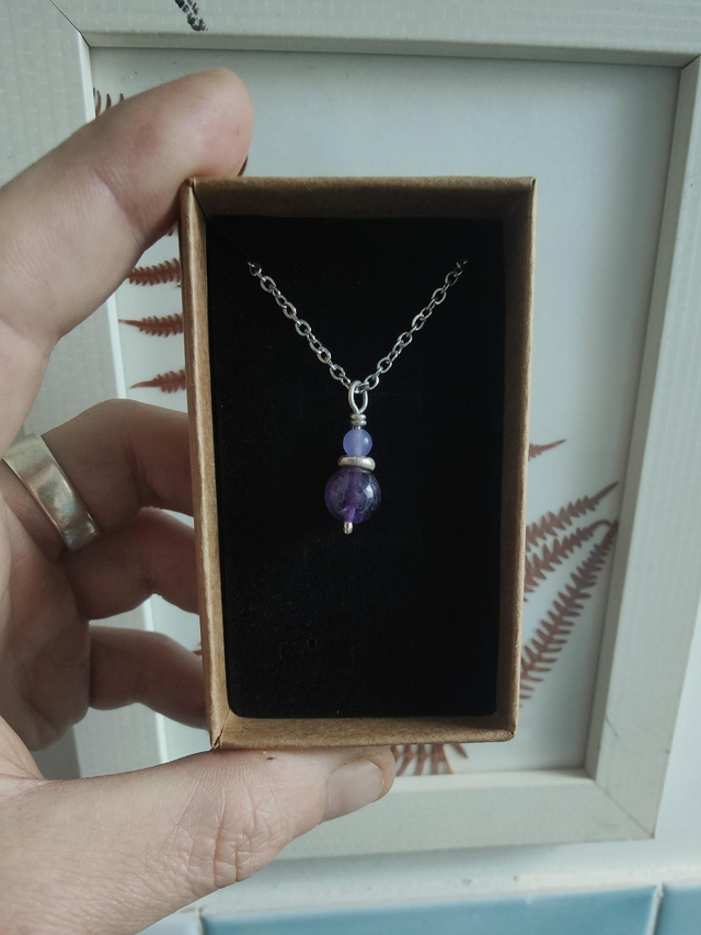 Pendentif &quot;Harmonie&quot; double Calcédoine Améthyste Argent 925