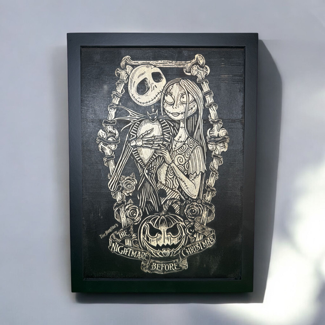 Tableau dark mystérieux – Gravure en bois d&#039;un couple mort vivant 