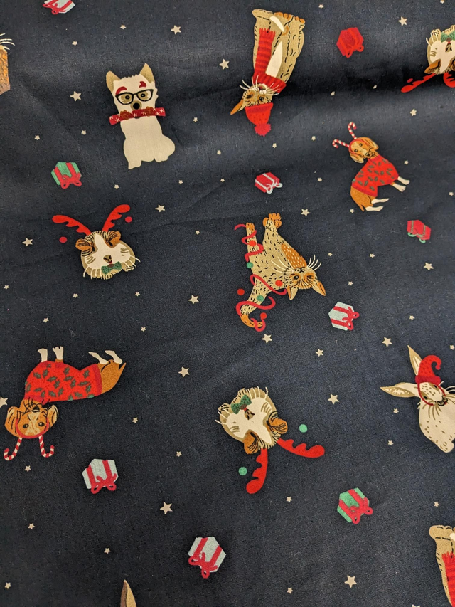 Pets Christmas Party Navy 100% Cotton