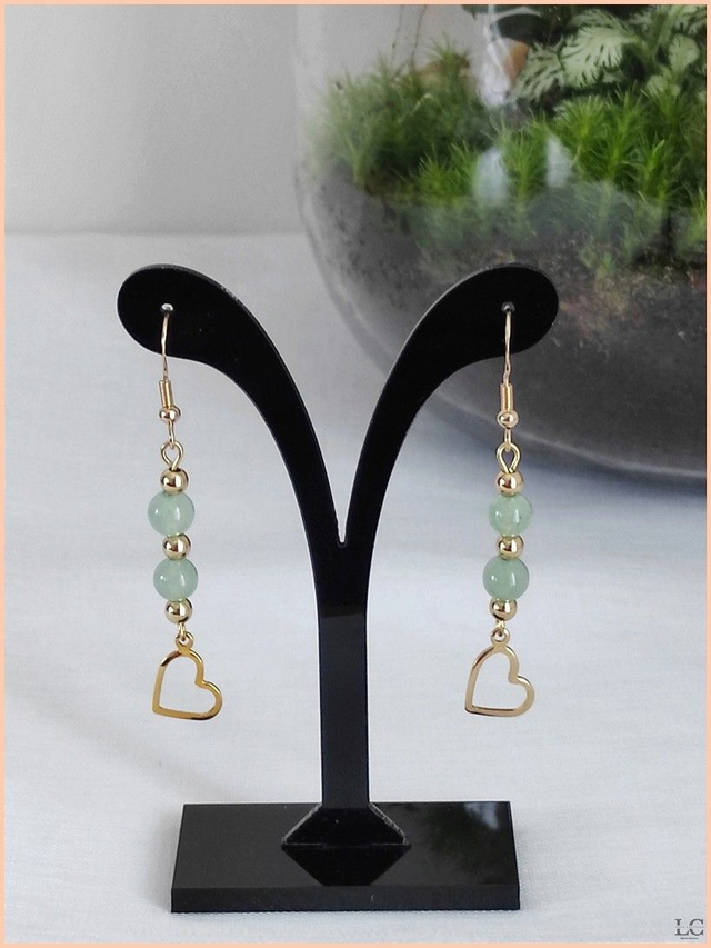 Boucles d&#039;oreilles crochet, pierre naturelle - Aventurine