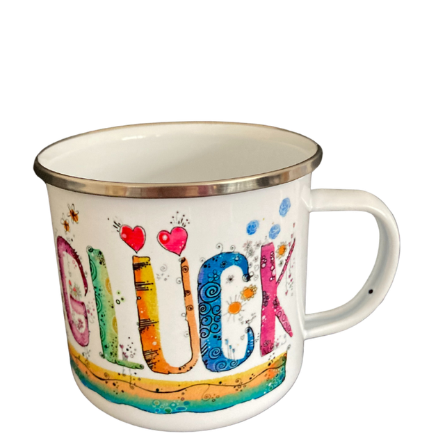 Emailletasse "Glück"