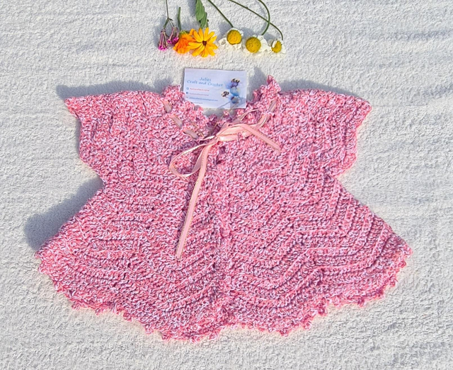 Crochet baby zigzag chevron sleeveless cardigan pink marl 0-6 months