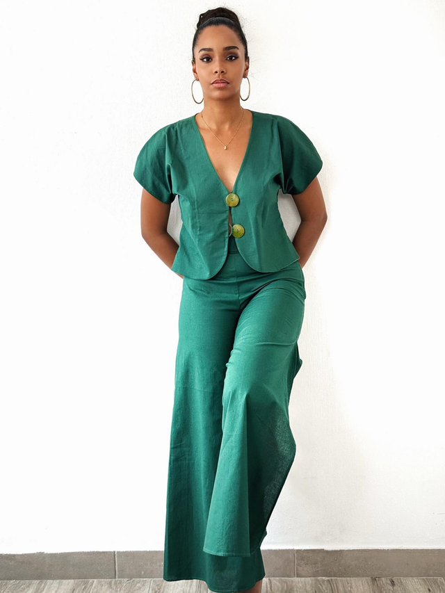 Ensemble Pantalon / Veste en coton vert