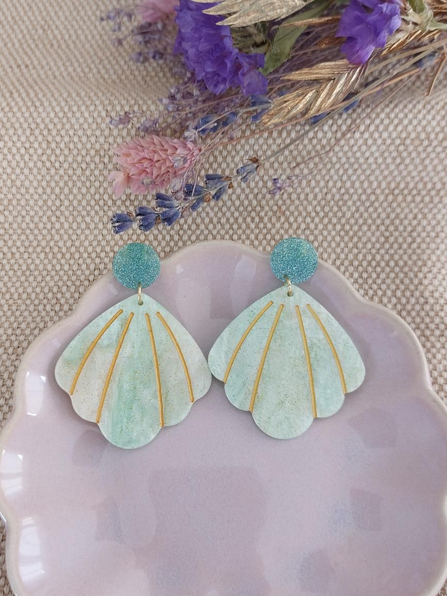 Boucles d&#039;oreilles Nérina vert bleu clous bleus 