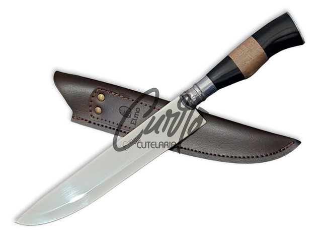 Faca Churrasco Elmo Inox Cabo Resina Tipo Chifre Madeira 9"