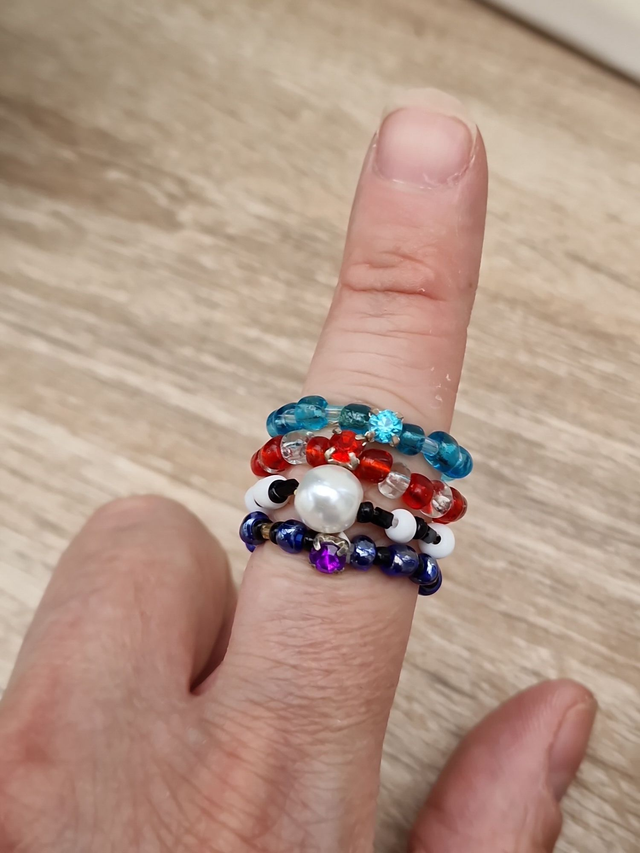 Lot 4 Bagues Elastique Perles Strass