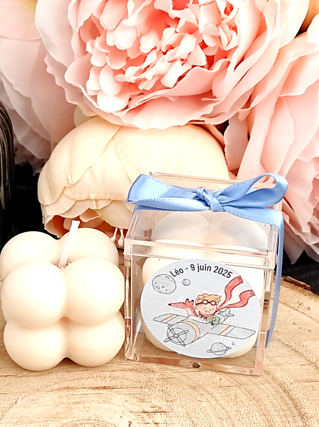 Bougie cube bubble cadeau invités baptême
