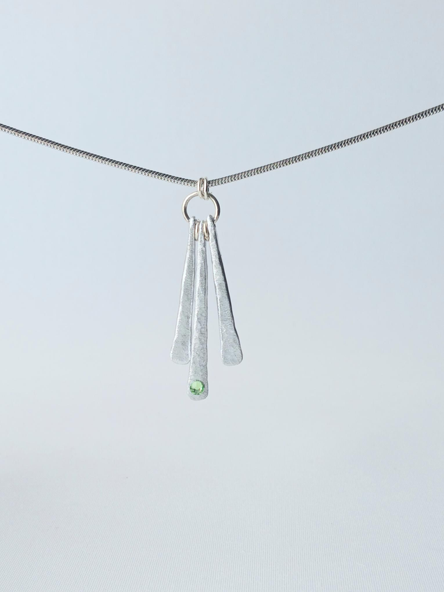 Triple Hammered Pendant with Green Stone