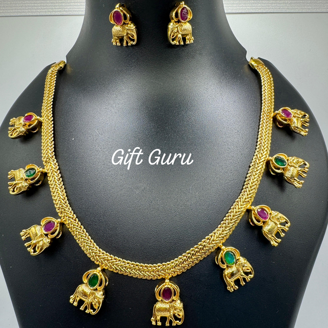 Temple necklace with elephant charms 