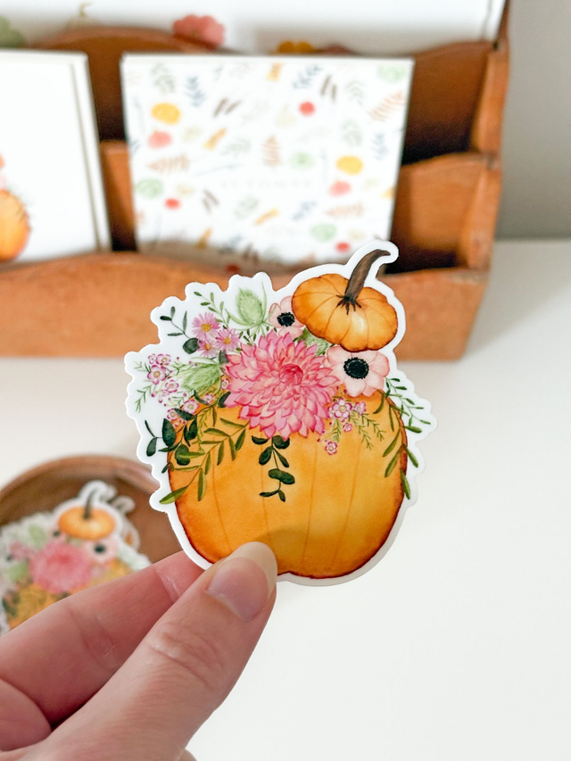 Sticker vinyle Citrouille fleurie