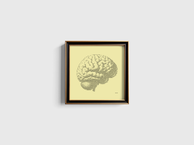 30 x 30 cm Schreibmaschinenbild Hirn in Schwarz auf Elfenbein