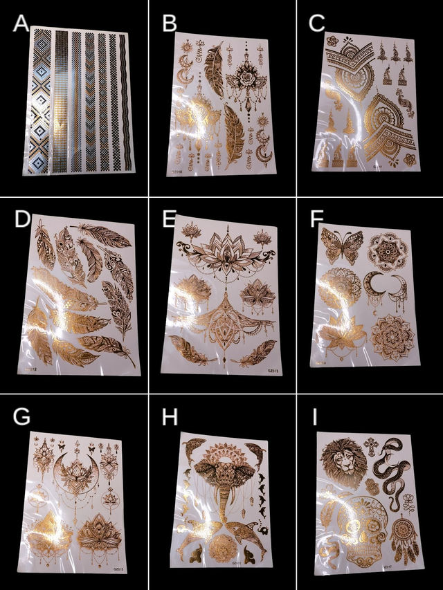 Planche tatouage éphémère doré 