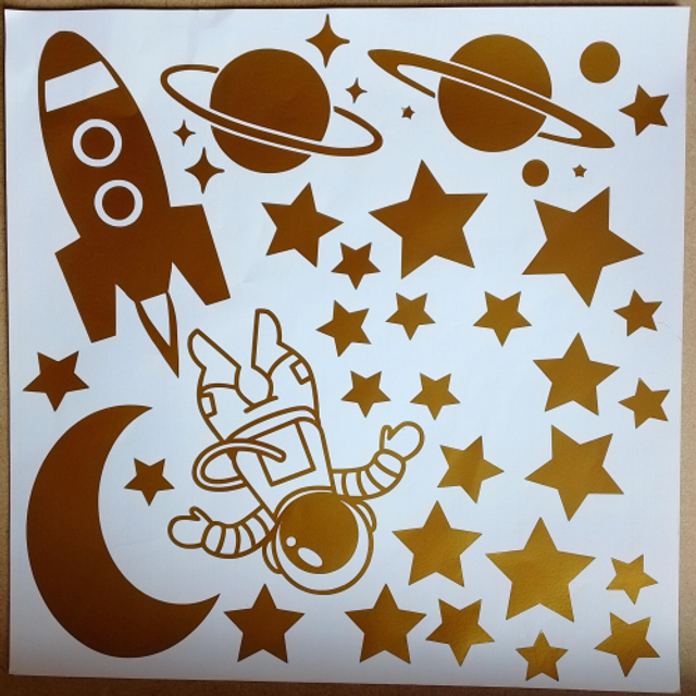Space Theme Decorative Decals For Walls Windows Furniture - Decorative Stickers - 2 Sets Available in Silver Or Gold