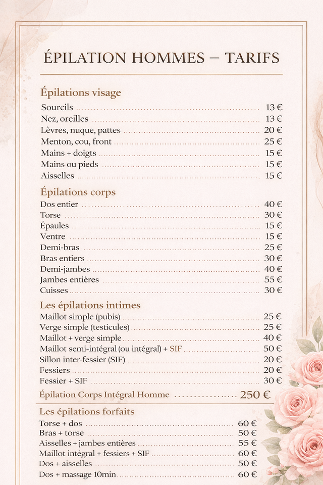  Tarifs Epilations FORFAITS