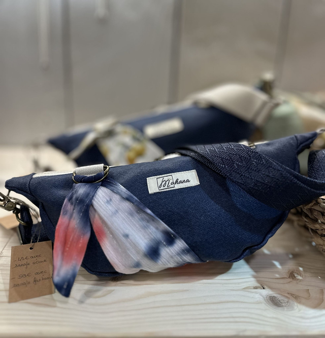 Sac Bahana avec poche intérieure bleu jean enduit