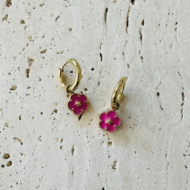 Oorbellen bloemen roze goud 