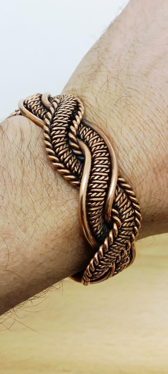 Bracelet manchette cuivre tressé