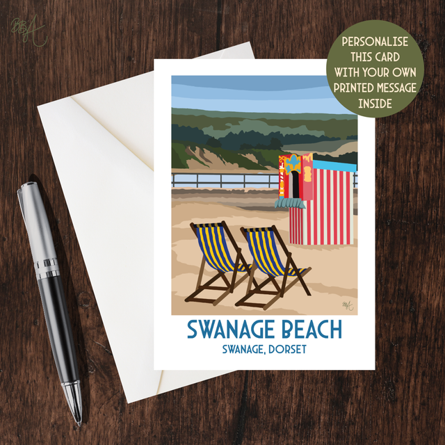 Swanage Beach, Travel Poster Card