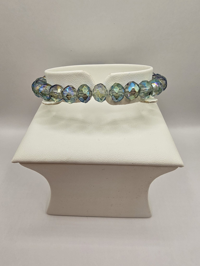 Iridescent Green Faceted Glass Bead Bracelet.
