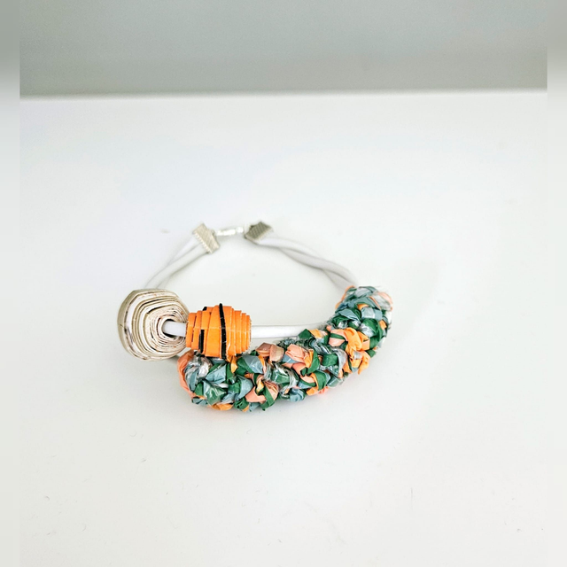 ECO Handmade Bracelet Crochet Rope White Rope Unique Lightweight Orange Green