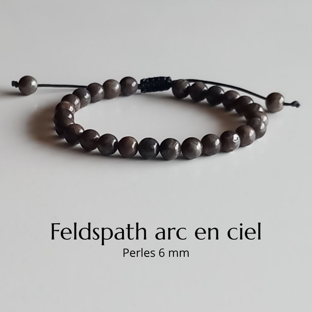 Bracelet ajustable en Feldspath arc en ciel
