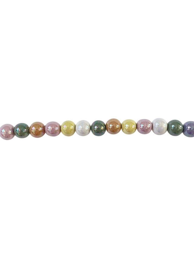 Perles en faïence multi-couleurs nacrée sur fil, semi-rondes 0,8-0,9 mm x 50 pc