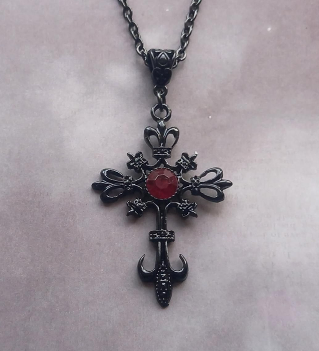 Elaborate Black Cross Necklace  - Red