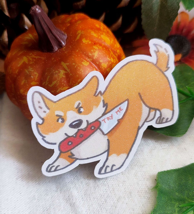 Sticker Corgi Couteau