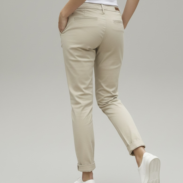 Pantalon Chino Beige pour Femme - Coupe Slim & Bas Rehaussé - Place du Jour