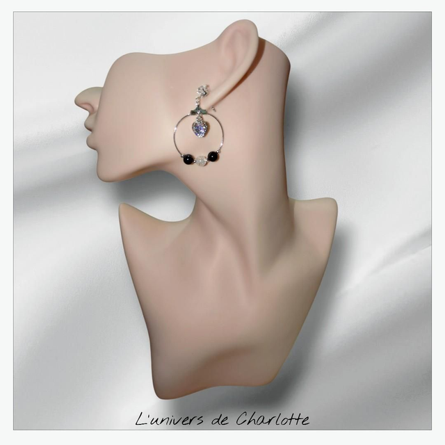 Boucles d'oreilles "Obsidienne argentée" BO-160