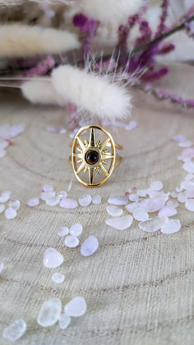 Bague Étoile Oeil de tigre acier