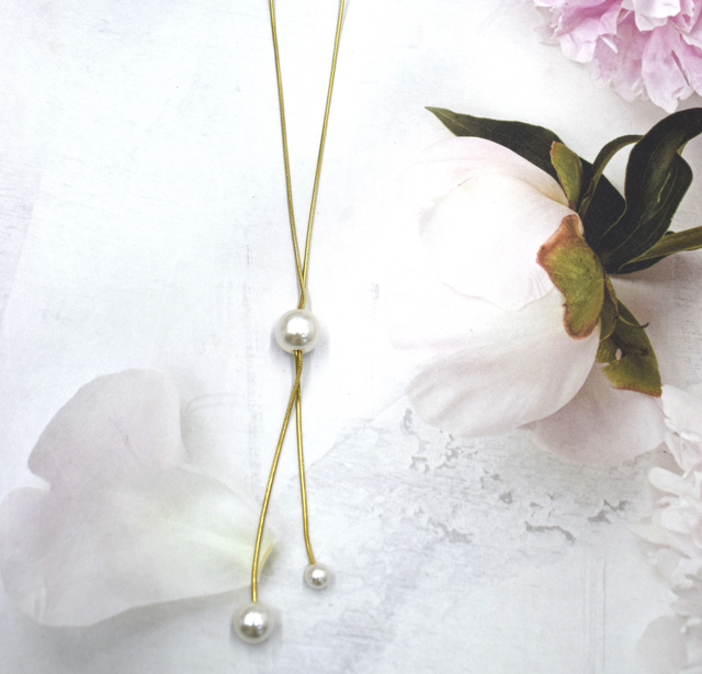 Collier Y double perle de nacre 