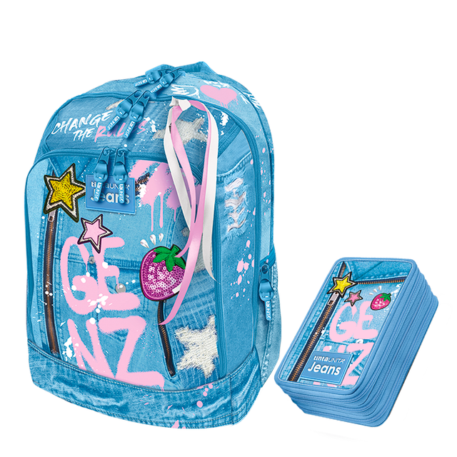 Schoolpack (zaino + Ast. 3cerniere) Blue Jeans tintaUNITA 