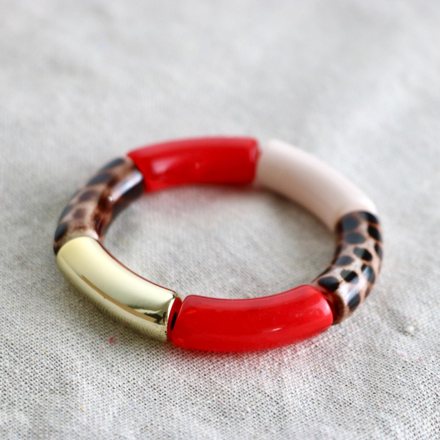 Bracelet tubes Maxi léopard rouge doré