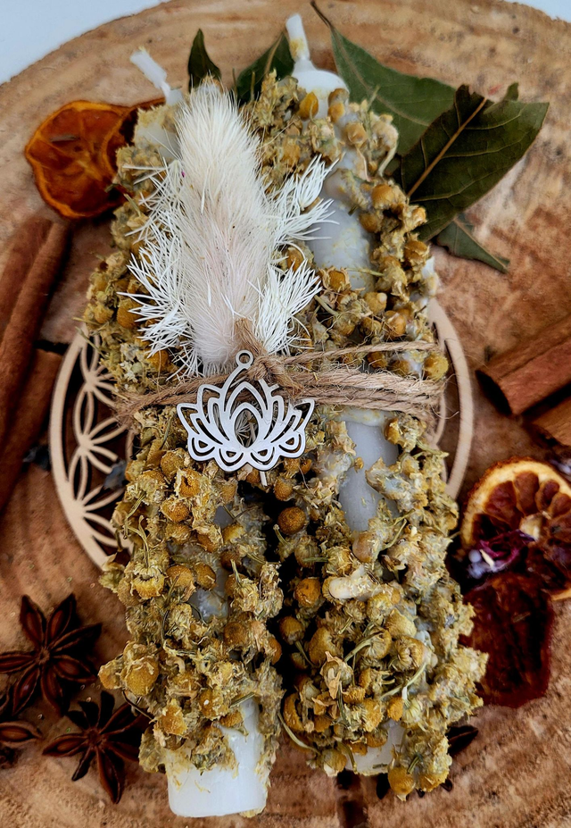 Bougies ritualisées Sagesse &amp; Force - camomille (la paire)