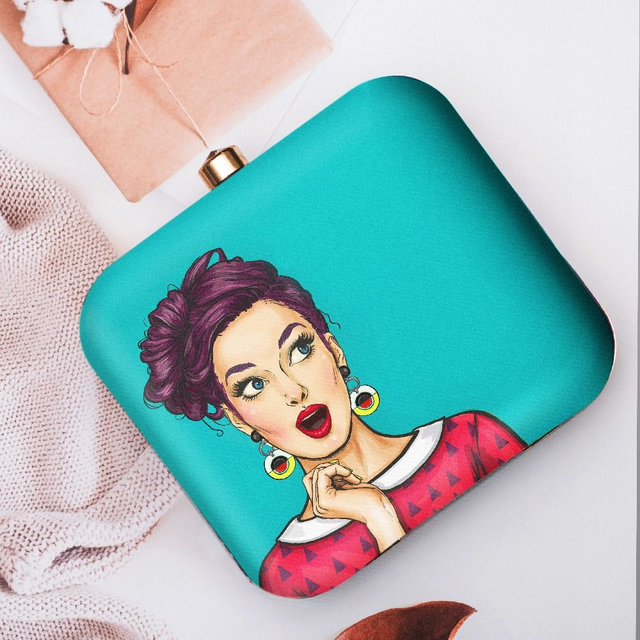 Woman Portrait Printed Clutch Bag- 7x6.5