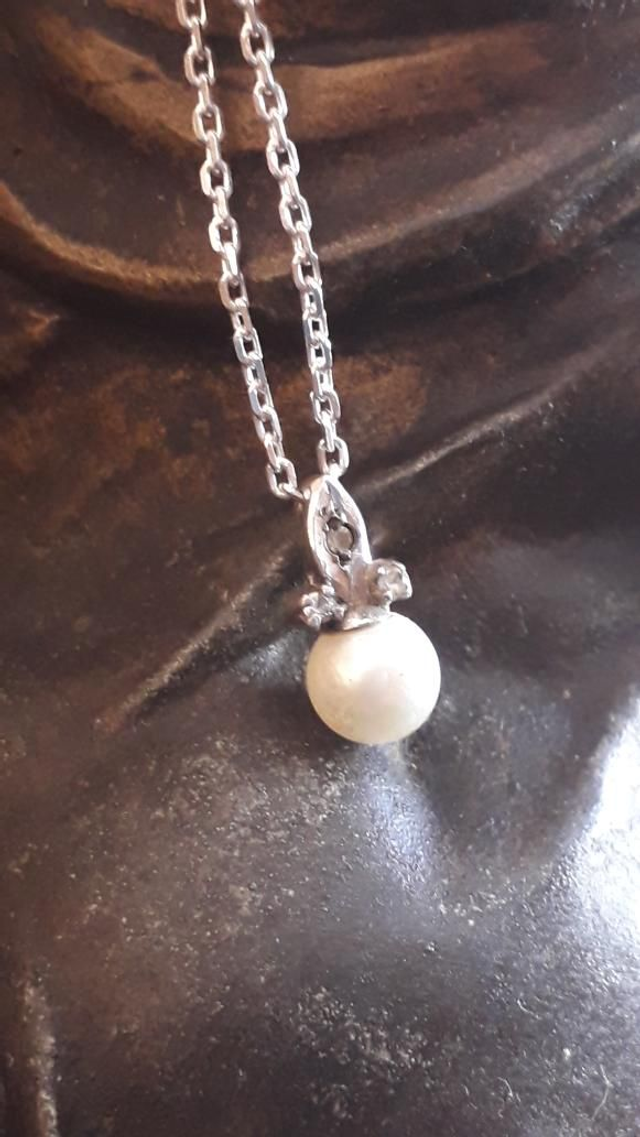 Pendentif perle de culture, zirconiums, argent 925.