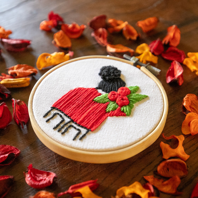 Kit de broderie "femme au bouquet"